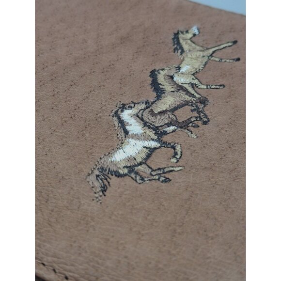 Brown Faux Leather Crossbody Bag With Embroidered Running Horses Design - Picture 10 of 10